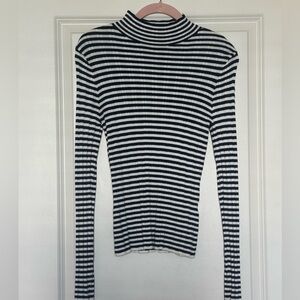 Abercrombie & Fitch Striped Mock Neck Sweater - Navy & White